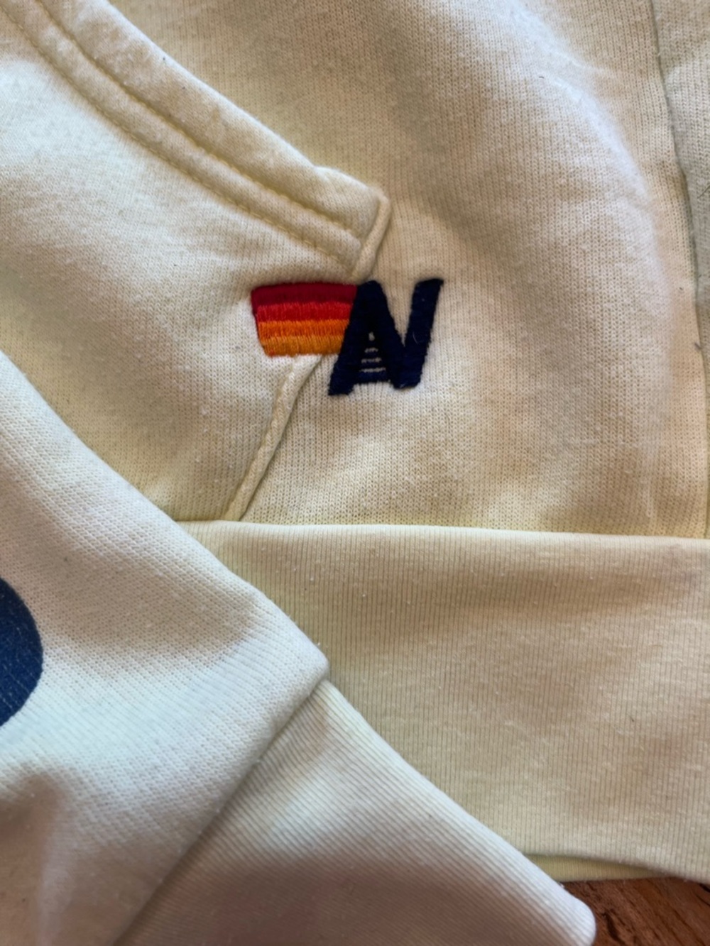 Aviator Nation Womens Light Yellow Zip Hoodie with Rainbow Sleeve Logo - Picture 4 of 9